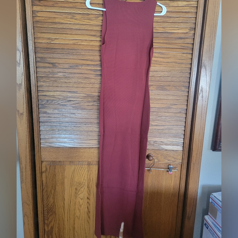 WeWoreWhat NWT Flutter Maxi Muscle Tank Dress Knit Rib‎ In Russet Size Medium - Picture 3 of 7